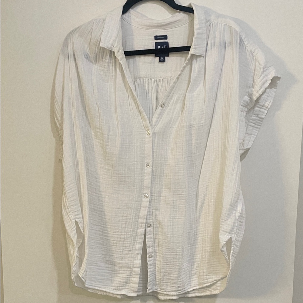 Gap White Button-Down Gauze Blouse Size XL